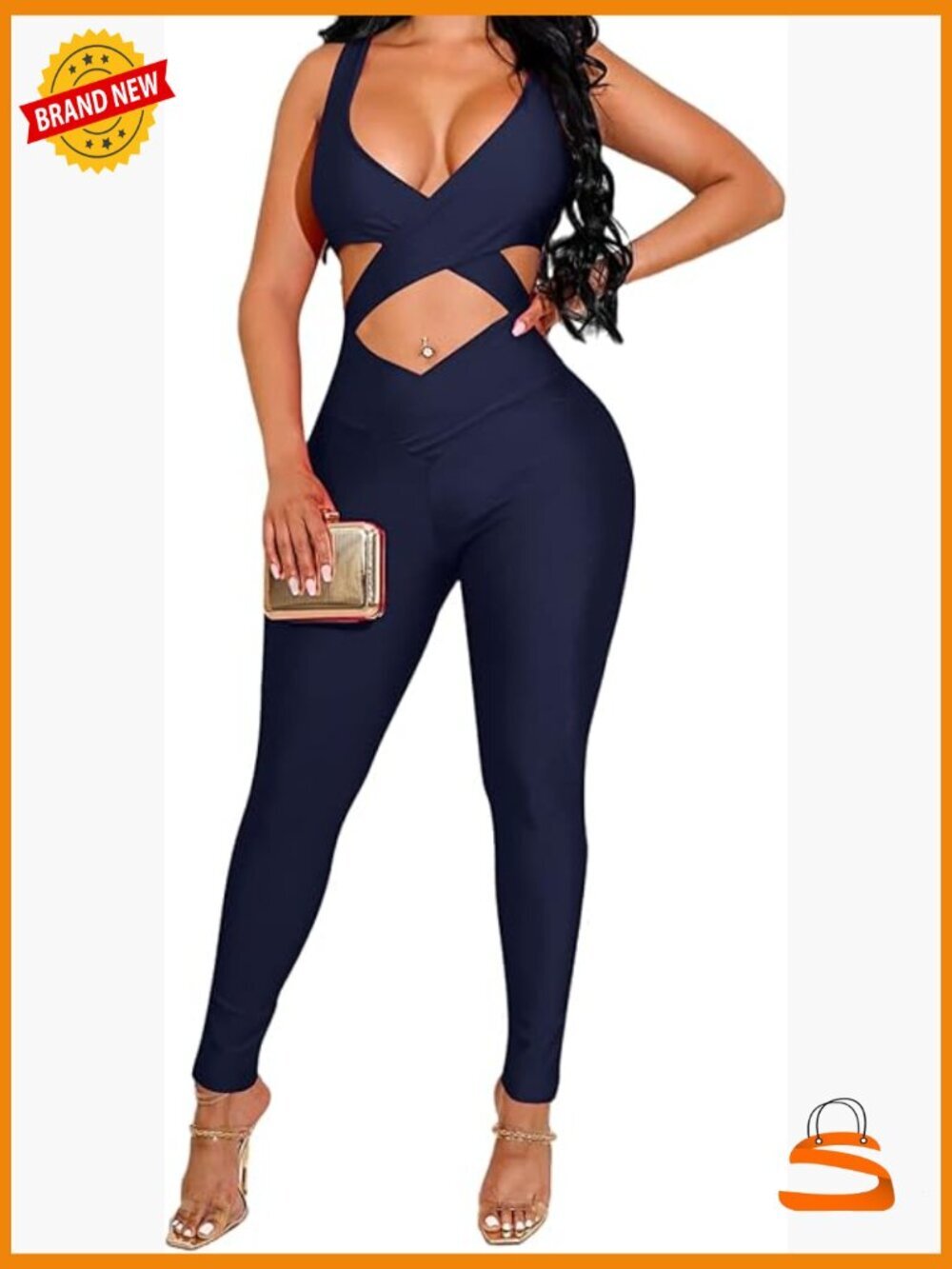 Cut Out Bodycon Jumpsuit Sleeveless Deep V Neck Zip Back Clubwear